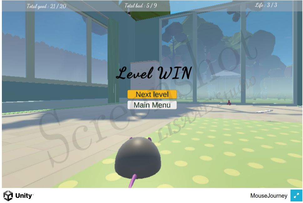 Screenshot of the first level of the game Mouse Journey with Win level